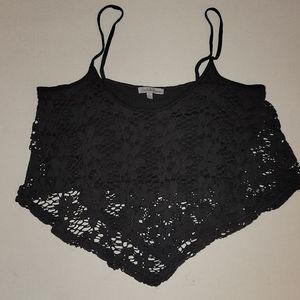 Charlotte russe black tank top spaghetti straps lace Triangle style crop top L